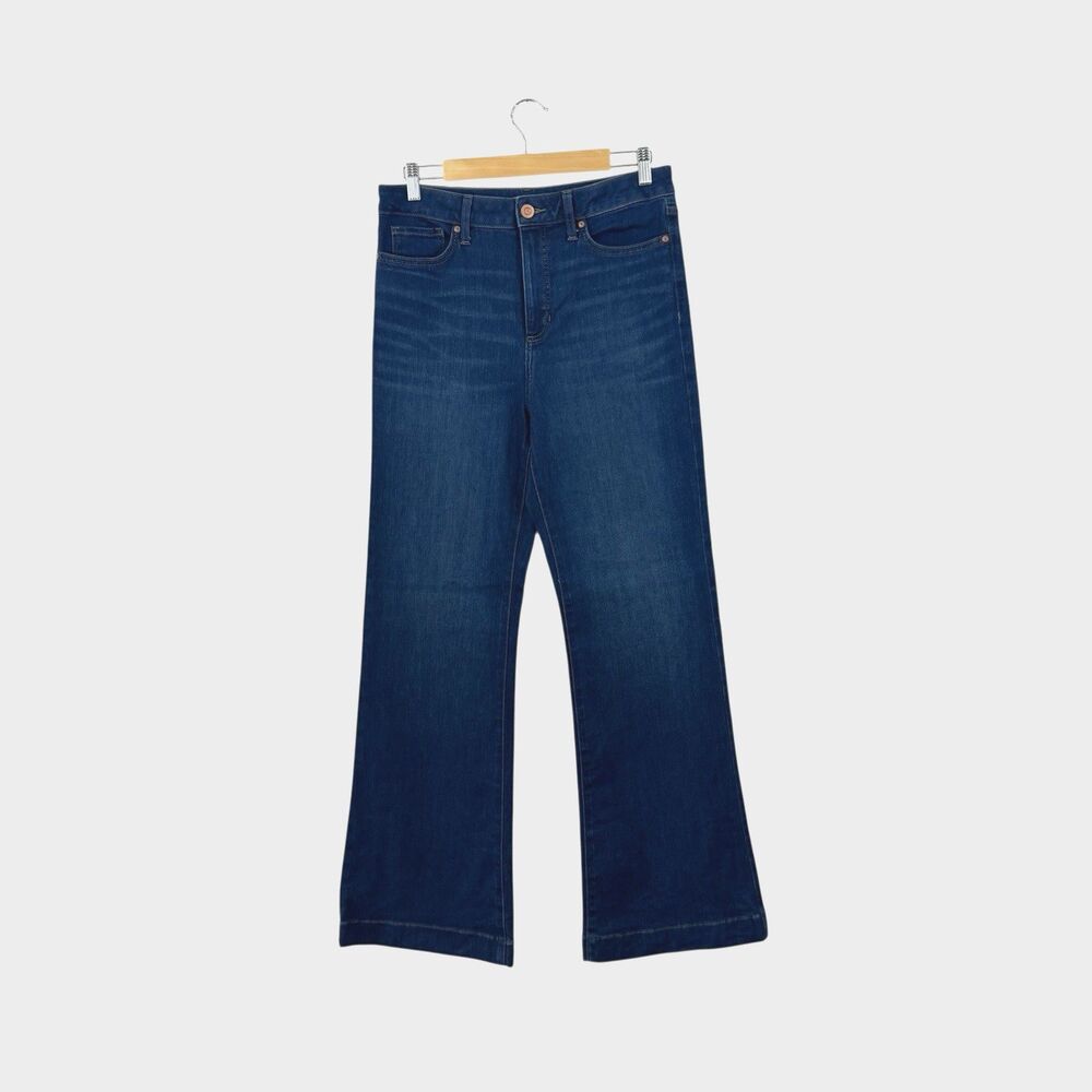 Lauren Conrad EUC 12 Super High Rise Flare Wide Legs Blue Jeans Stretch Womens
